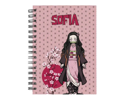 Cuaderno Nezuko Kamado personalizado M01 en tamaño A5 con tapas duras y hojas a elección