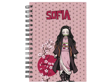 Cuaderno Nezuko Kamado personalizado M01 en tamaño A5 con tapas duras y hojas a elección