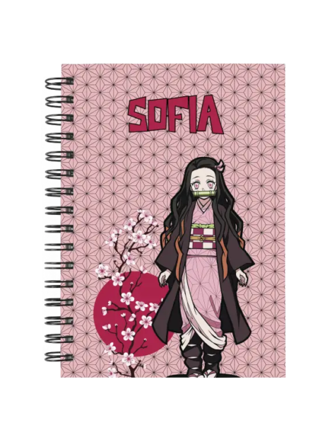 Cuaderno Nezuko Kamado personalizado M01 en tamaño A5 con tapas duras y hojas a elección