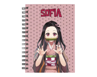 Cuaderno Nezuko Kamado personalizado M02 en tamaño A5 con tapas duras y hojas a elección