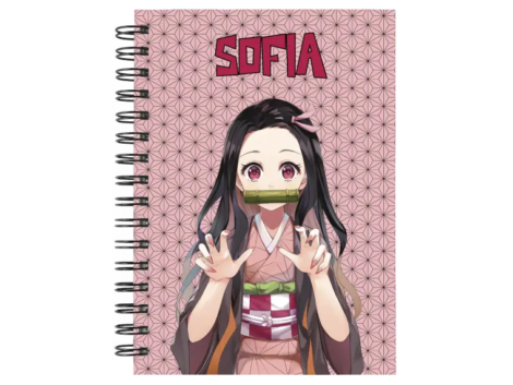 Cuaderno Nezuko Kamado personalizado M02 en tamaño A5 con tapas duras y hojas a elección