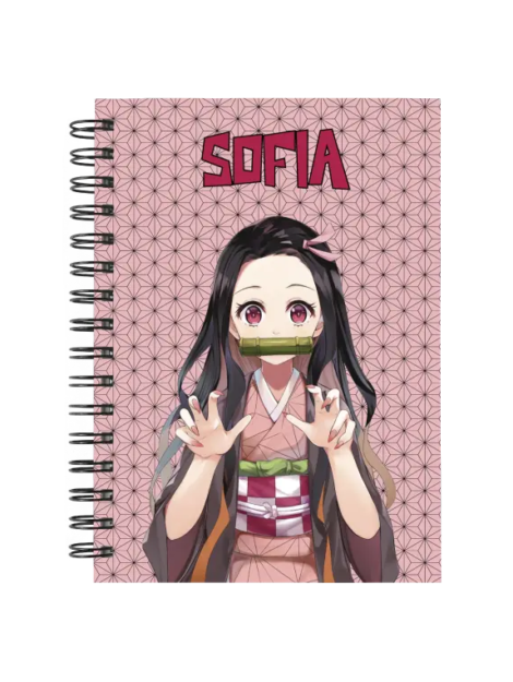 Cuaderno Nezuko Kamado personalizado M02 en tamaño A5 con tapas duras y hojas a elección