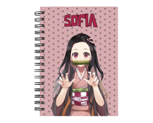 Cuaderno Nezuko Kamado personalizado M02 en tamaño A5 con tapas duras y hojas a elección