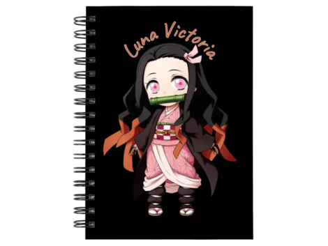Cuaderno Nezuko Kamado personalizado M06 en tamaño A5 con tapas duras y hojas a elección