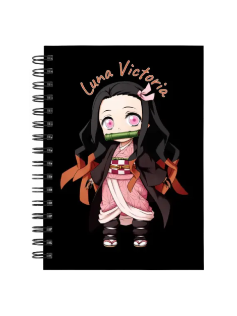 Cuaderno Nezuko Kamado personalizado M06 en tamaño A5 con tapas duras y hojas a elección