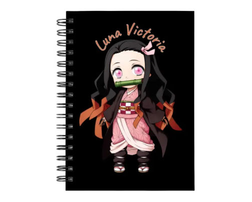 Cuaderno Nezuko Kamado personalizado M06 en tamaño A5 con tapas duras y hojas a elección