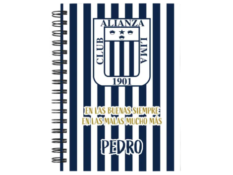 Cuaderno Alianza Lima personalizado M03 en tamaño A5 con tapas duras y hojas a elección