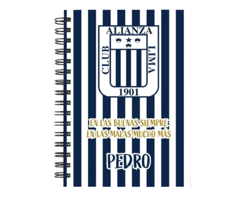 Cuaderno Alianza Lima personalizado M03 en tamaño A5 con tapas duras y hojas a elección