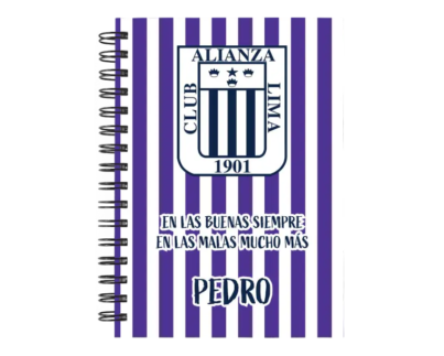 Cuaderno Alianza Lima personalizado M04 en tamaño A5 con tapas duras y hojas a elección