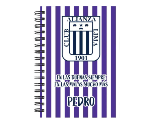 Cuaderno Alianza Lima personalizado M04 en tamaño A5 con tapas duras y hojas a elección