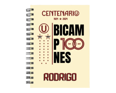 Cuaderno Universitario de Deportes Bicampeones en tamaño A5 con tapas duras y hojas a elección