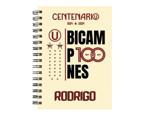 Cuaderno Universitario de Deportes Bicampeones en tamaño A5 con tapas duras y hojas a elección
