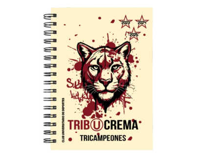 Cuaderno Universitario de Deportes Tribucrema en tamaño A5 con tapas duras y hojas a elección