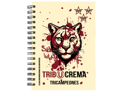 Cuaderno Universitario de Deportes Tribucrema en tamaño A5 con tapas duras y hojas a elección