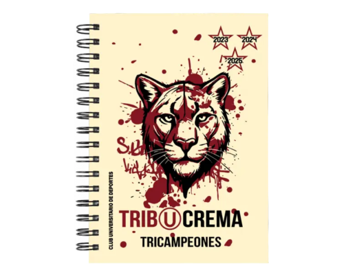 Cuaderno Universitario de Deportes Tribucrema en tamaño A5 con tapas duras y hojas a elección