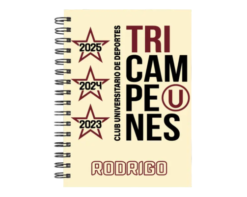 Cuaderno Universitario de Deportes Tricampeones en tamaño A5 con tapas duras y hojas a elección