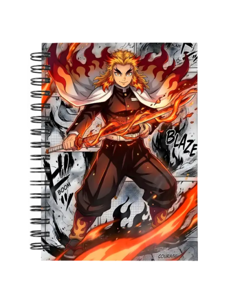 Cuaderno Rengoku Kyojuro personalizado M02 en tamaño A5 con tapas duras y hojas a elección