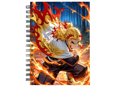 Cuaderno Rengoku Kyojuro personalizado M04 en tamaño A5 con tapas duras y hojas a elección