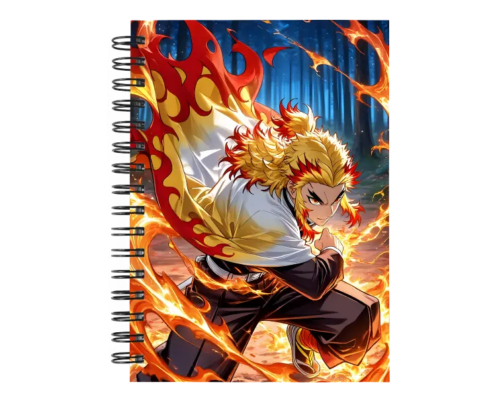 Cuaderno Rengoku Kyojuro personalizado M04 en tamaño A5 con tapas duras y hojas a elección