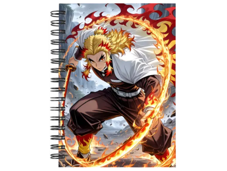 Cuaderno Rengoku Kyojuro personalizado M05 en tamaño A5 con tapas duras y hojas a elección
