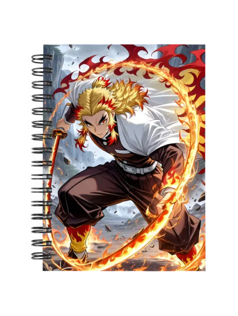 Cuaderno Rengoku Kyojuro personalizado M05 en tamaño A5 con tapas duras y hojas a elección