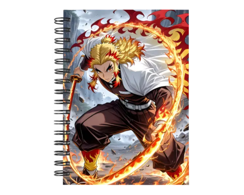 Cuaderno Rengoku Kyojuro personalizado M05 en tamaño A5 con tapas duras y hojas a elección